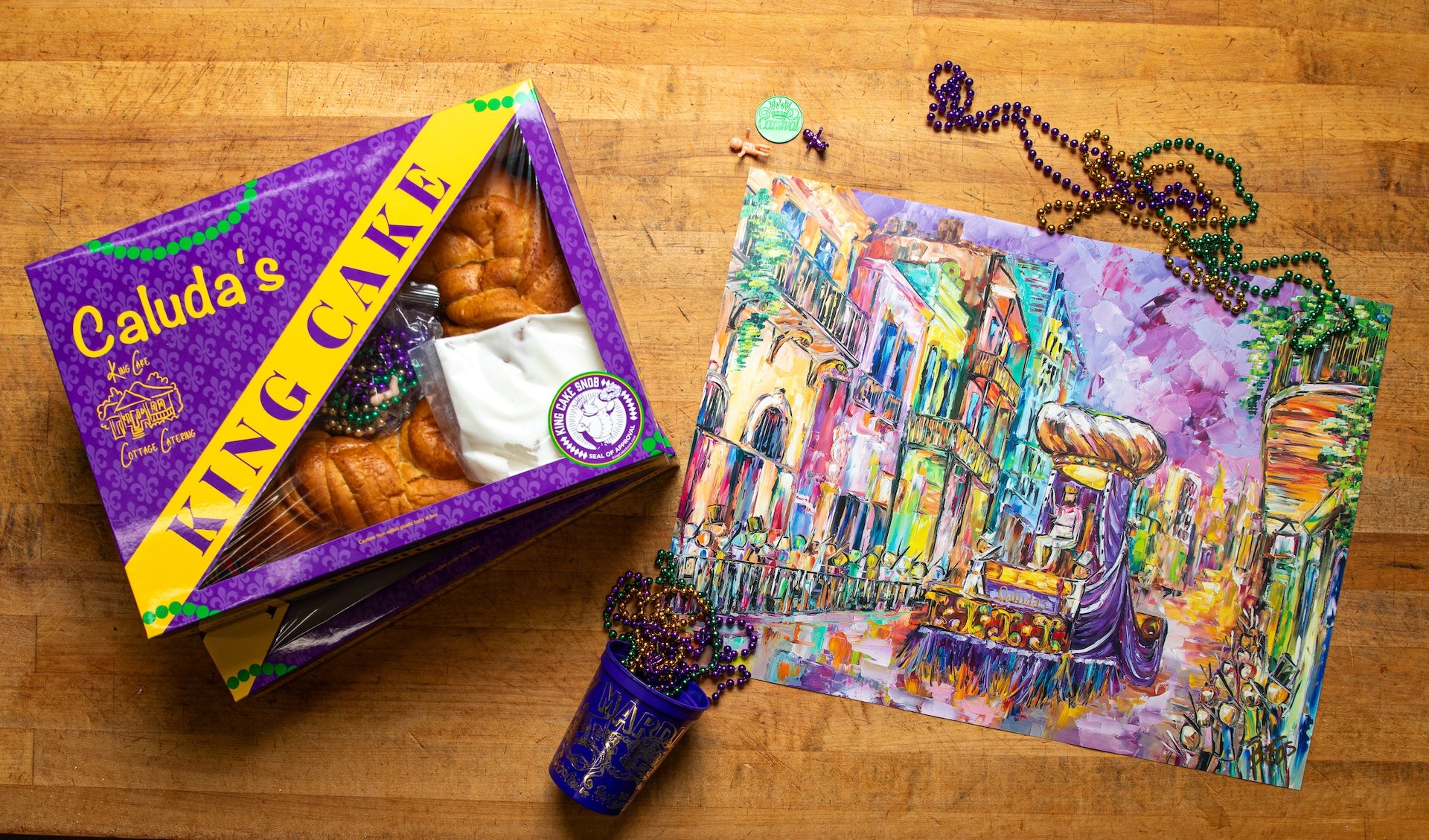 King Cake 2-Pack + Becky Fos Mardi Gras Poster | Caluda's