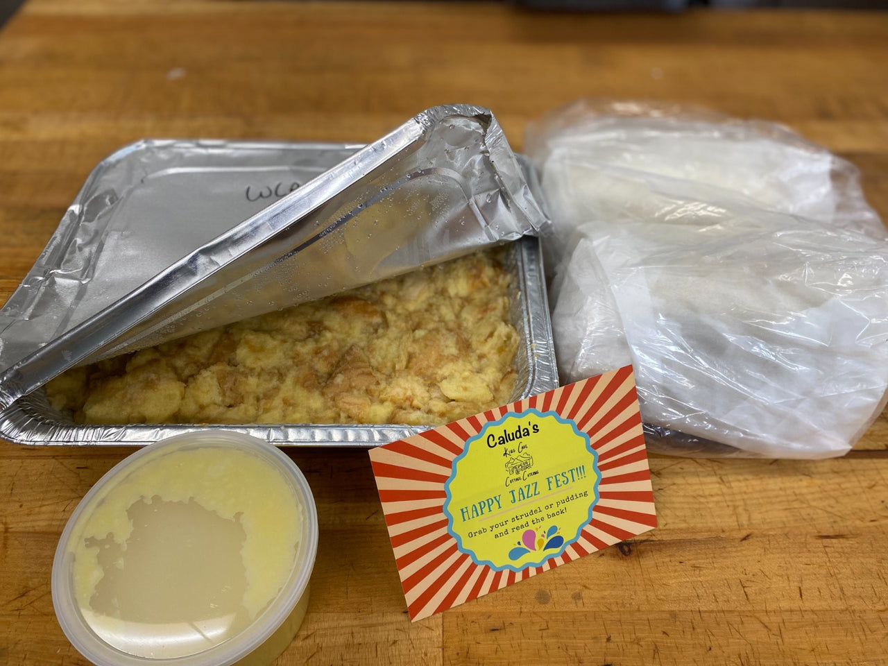 Jazz Fest White Chocolate Bread Pudding and Crawfish Strudel Combo